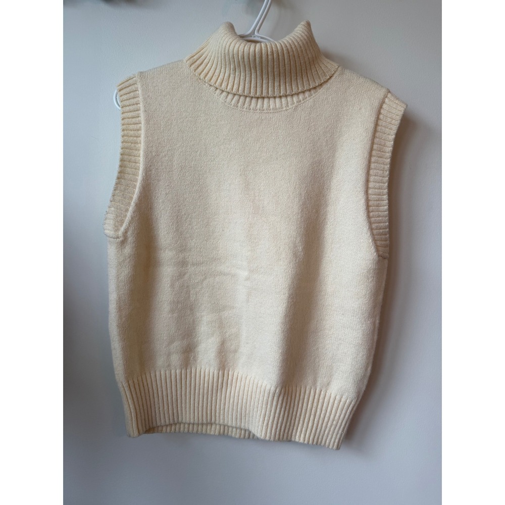 &merci Cream Ivory Turtleneck Sweater Vest Womens Medium Ribbed Knit Sleeveless